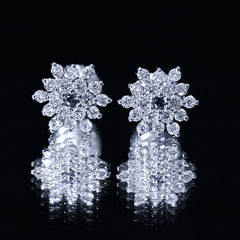 Created Blue Sapphire and Moissanite Cluster Statement Stud Earrings