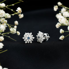 Created Blue Sapphire and Moissanite Cluster Statement Stud Earrings