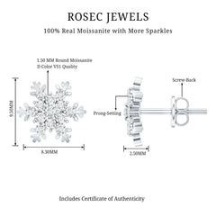 Certified Moissanite Snowflake Stud Earrings