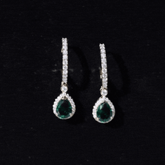 2 Carat Lab Created Emerald Teardrop Hoop Earrings with Moissanite