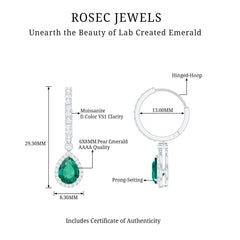 2 Carat Lab Created Emerald Teardrop Hoop Earrings with Moissanite