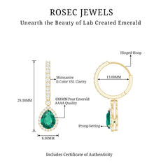 2 Carat Lab Created Emerald Teardrop Hoop Earrings with Moissanite