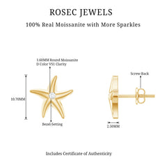 Bezel Set Round Moissanite Starfish Stud Earrings