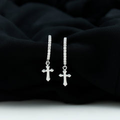 Certified Moissanite Cross Drop Earrings