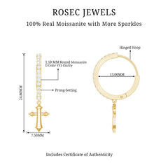 Certified Moissanite Cross Drop Earrings