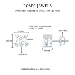 1 CT Solitaire Moissanite Cat Stud Earrings with Screw Back