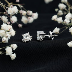 1 CT Solitaire Moissanite Cat Stud Earrings with Screw Back