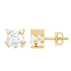 1 CT Solitaire Moissanite Cat Stud Earrings with Screw Back