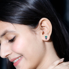 Lab Grown Emerald and Blue Sapphire Bridal Stud Earring with Certificate