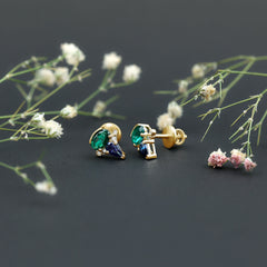 Lab Grown Emerald and Blue Sapphire Bridal Stud Earring with Certificate