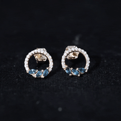 Marquise Cut London Blue Topaz and Diamond Eternity Stud Earrings