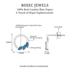 Marquise Cut London Blue Topaz and Diamond Eternity Stud Earrings
