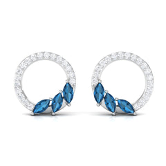 Marquise Cut London Blue Topaz and Diamond Eternity Stud Earrings