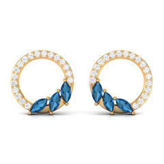 Marquise Cut London Blue Topaz and Diamond Eternity Stud Earrings
