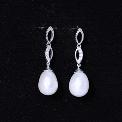 Genuine Freshwater Pearl and Diamond Infinity Drop Earrings