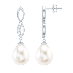 Genuine Freshwater Pearl and Diamond Infinity Drop Earrings