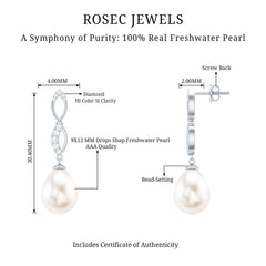 Genuine Freshwater Pearl and Diamond Infinity Drop Earrings