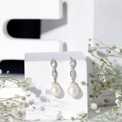 Genuine Freshwater Pearl and Diamond Infinity Drop Earrings