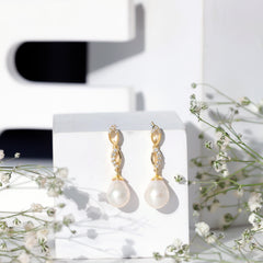 Genuine Freshwater Pearl and Diamond Infinity Drop Earrings