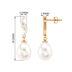 Freshwater Pearl Contemporary Drop Earring with Diamond