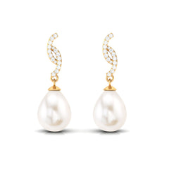Freshwater Pearl Contemporary Drop Earring with Diamond