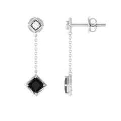 Natural Black Onyx Diamond Chain Dangle Earrings