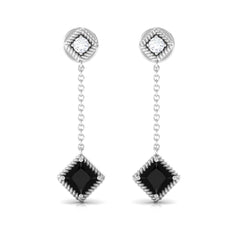 Natural Black Onyx Diamond Chain Dangle Earrings