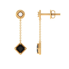 Natural Black Onyx Diamond Chain Dangle Earrings