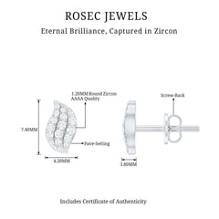 1/4 CT Zircon Gold Leaf Stud Earrings in Pave Setting