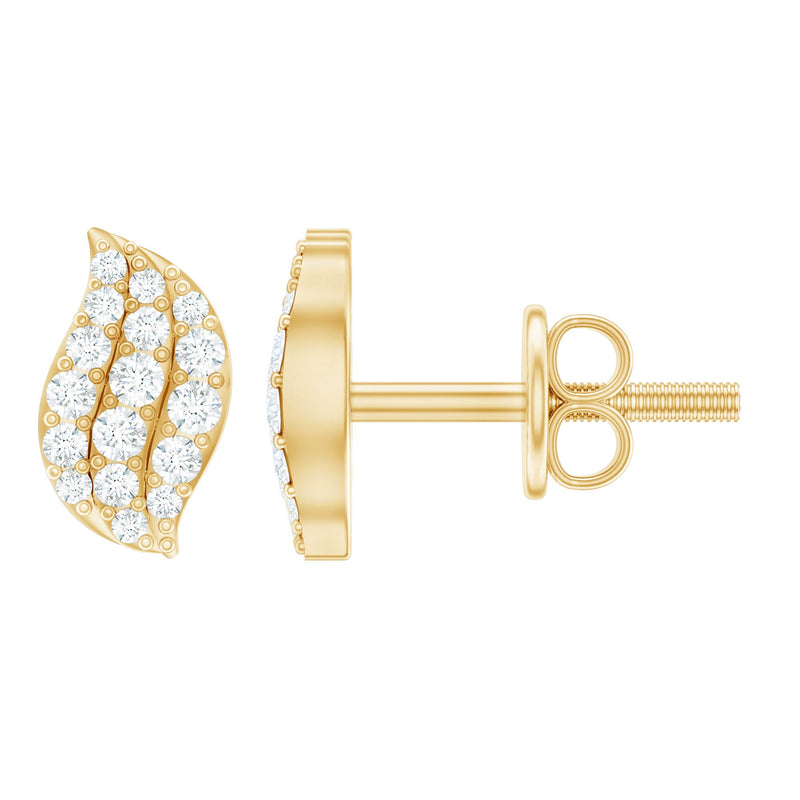 1/4 CT Zircon Gold Leaf Stud Earrings in Pave Setting
