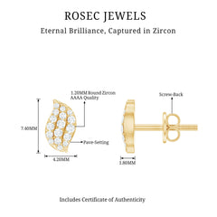1/4 CT Zircon Gold Leaf Stud Earrings in Pave Setting