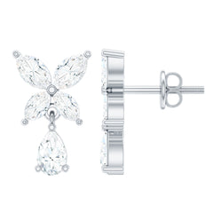 Marquise and Pear Cut Moissanite Flower Drop Earrings