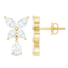 Marquise and Pear Cut Moissanite Flower Drop Earrings