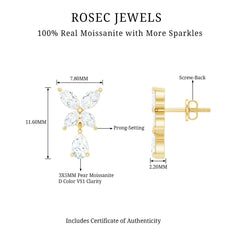 Marquise and Pear Cut Moissanite Flower Drop Earrings