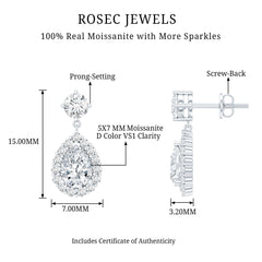 2.50 CT Moissanite Bridal Dangle Earrings in Prong Setting