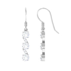 2 CT Round Moissanite Three Stone Dangle Drop Earrings