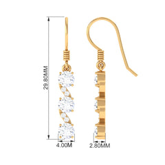 2 CT Round Moissanite Three Stone Dangle Drop Earrings