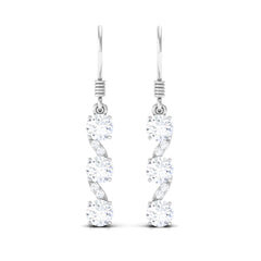 2 CT Round Moissanite Three Stone Dangle Drop Earrings