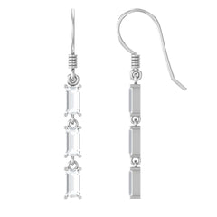 Certified Baguette Moissanite 3 Stone Dangle Earrings with Fish Hook