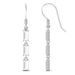 Certified Baguette Moissanite 3 Stone Dangle Earrings with Fish Hook