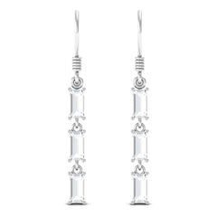 Certified Baguette Moissanite 3 Stone Dangle Earrings with Fish Hook