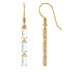 Certified Baguette Moissanite 3 Stone Dangle Earrings with Fish Hook