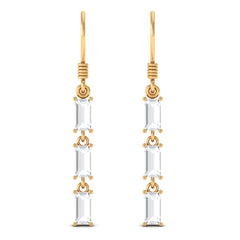 Certified Baguette Moissanite 3 Stone Dangle Earrings with Fish Hook