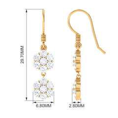 Certified Moissanite Double Flower Dangle Earrings with Fish Hook
