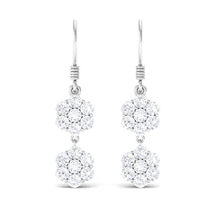 Certified Moissanite Double Flower Dangle Earrings with Fish Hook
