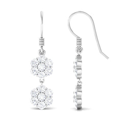 Certified Moissanite Double Flower Dangle Earrings with Fish Hook