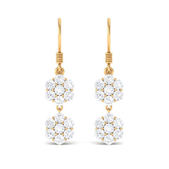 Certified Moissanite Double Flower Dangle Earrings with Fish Hook