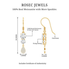 1.75 CT Moissanite Minimal Dangle Earrings in Gold