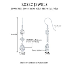 Certified Moissanite Bridal Dangle Earrings with Fish Hook