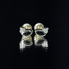 Natural Black Onyx Stud Earrings with Diamond Trio